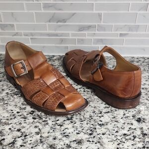 Brown Leather Johnston & Murphy Strap Fisherman Sandals sz 9 M handcrafted Italy